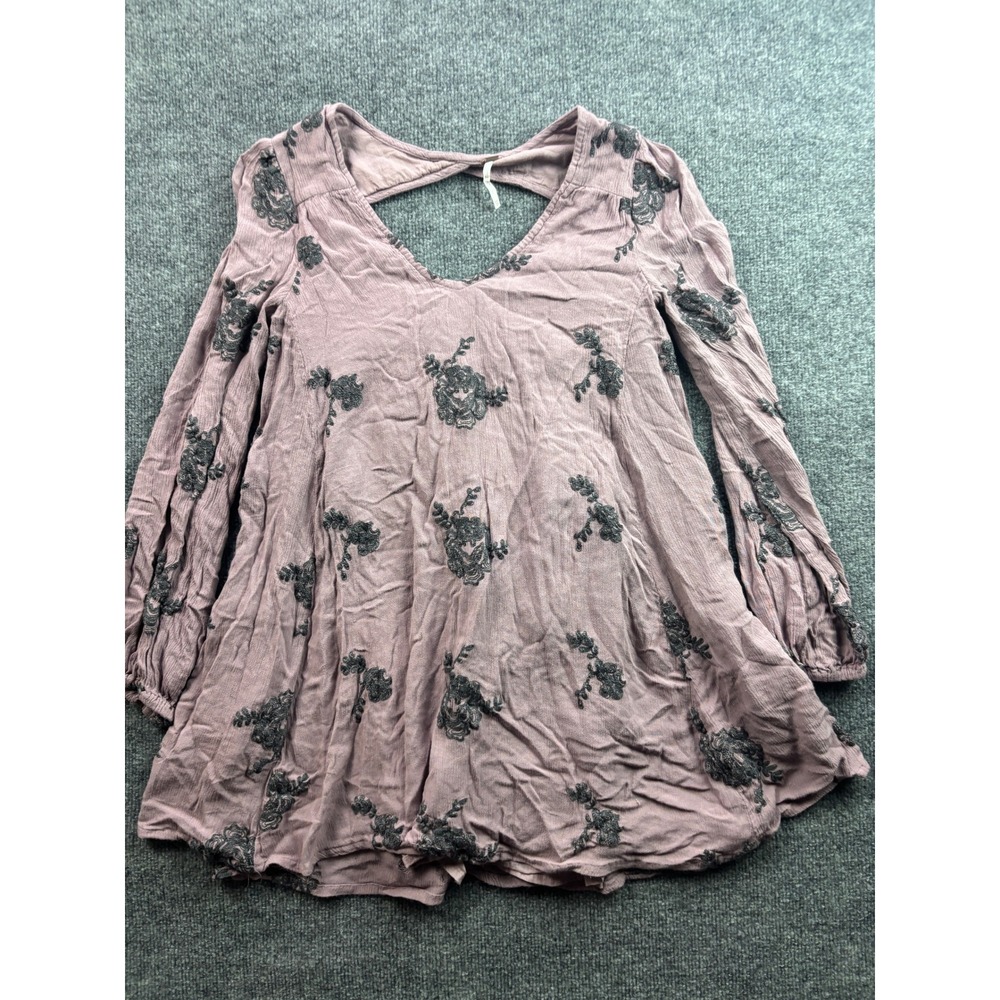 Free People Emma Austin Dress Womens XS Embroidered Long Sleeve Cut Out Back